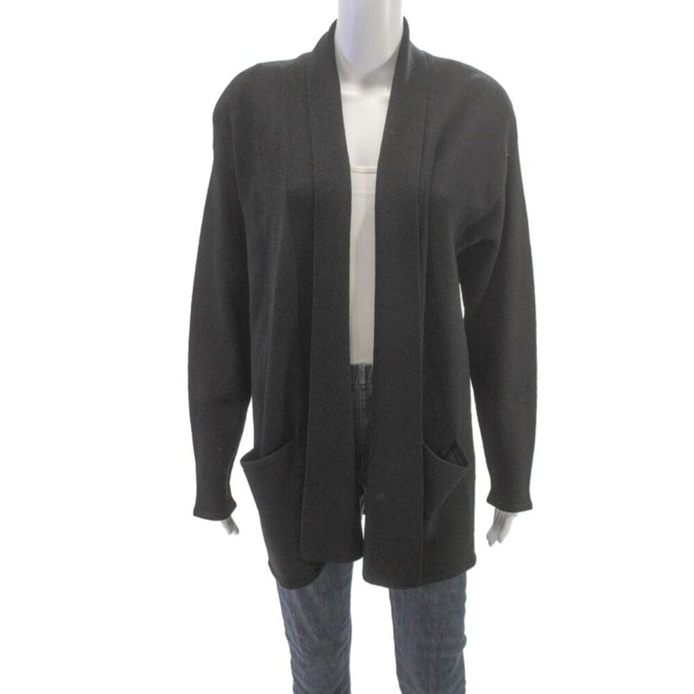 Helen Hsu Womens Cardigan Gray Wool Blend Collared Long Sleeve Size M